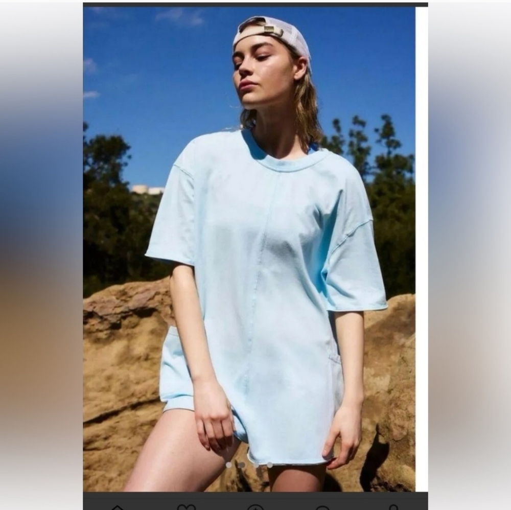 Free People Movement Tee Romper In Steel